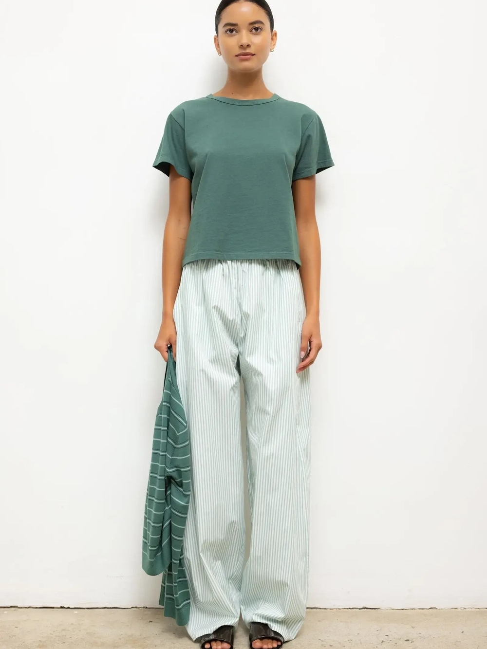 LESET Wide Leg Striped Pants in Sage and White